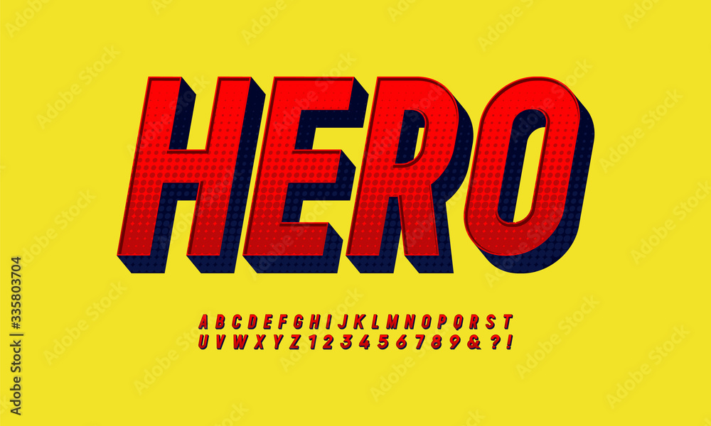 Vintage Superhero Inspired 3D Alphabet. Colorful Comics Retro Typeface. Vector Illustration