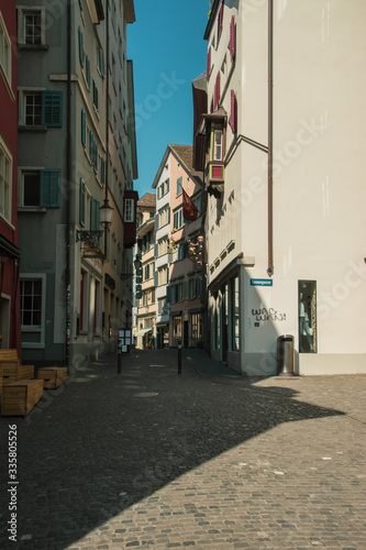 Empty streets. Closed stores. Missing tourists. Taken in Zurich/Switzerland, April 2. 2020