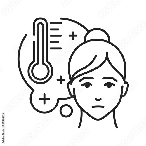 High fever black line icon. Flu symptom. A high body temperature. Helps the body fight infection. Pictogram for web page, mobile app, promo. UI UX GUI design element. Editable stroke.
