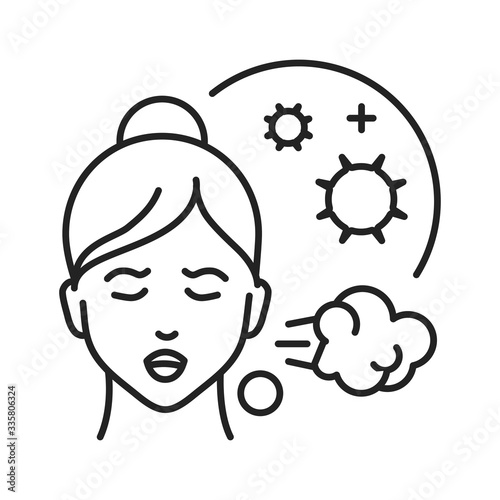 Sneezing and coughing black line icon. Flu symptoms. Pictogram for web page, mobile app, promo. UI UX GUI design element. Editable stroke.