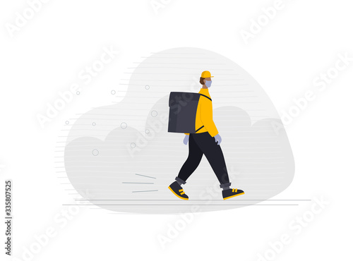 Safe delivery person courier walking character.