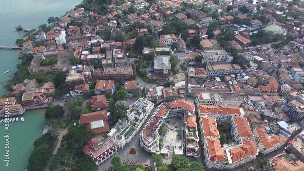 Aerial view of seashore landscape of xiamen city in China Aerial view of seashore landscape of xiamen city in China