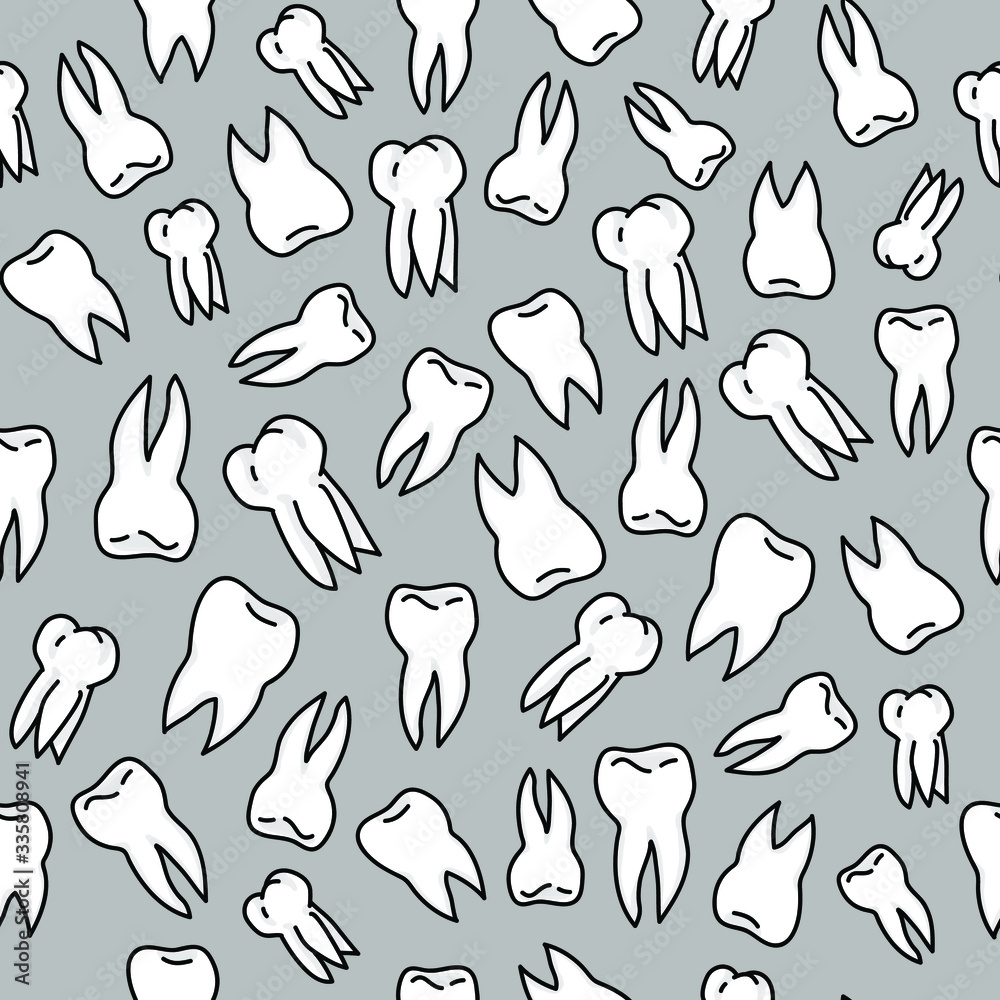 pattern with teeth on a gray background. healthy teeth. hand draw