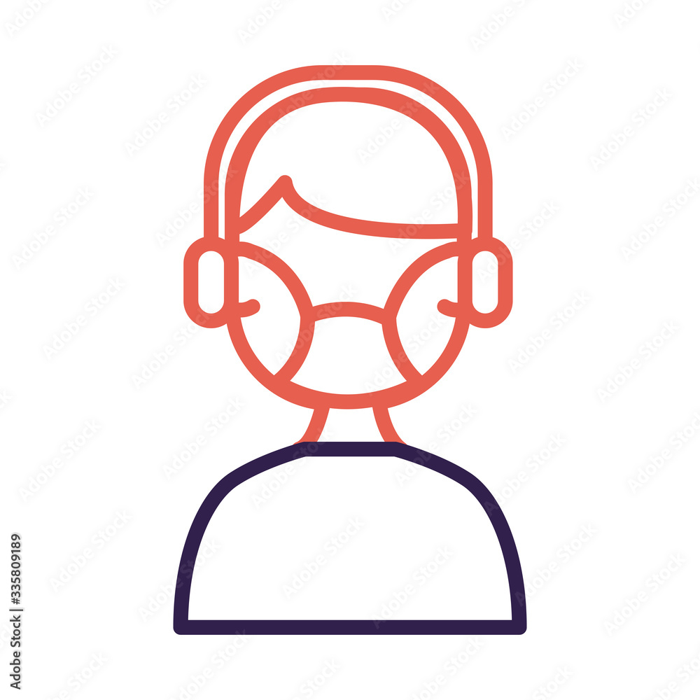 call center worker with headset and face mask line call center worker with headset and face mask line