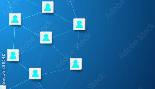 The social distancing or online connecting concept from the outbreak of the disease Coronavirus or Covid-19. Human icon link info on background. Vector illustration design.