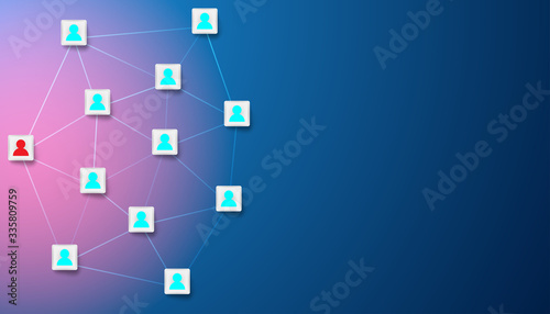 The social distancing or online connecting concept from the outbreak of the disease Coronavirus or Covid-19. Human icon link info on background. Vector illustration design.