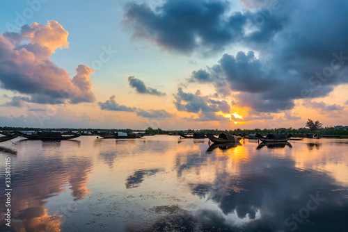 Boats in Tam Giang lagoon in sunrise in Hue  Vietnam