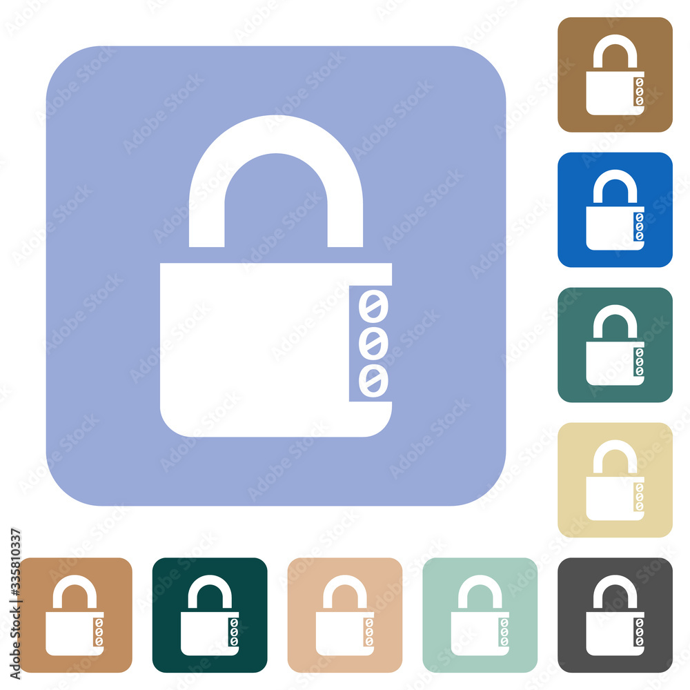 Locked combination lock with side numbers rounded square flat icons Locked combination lock with side numbers rounded square flat icons