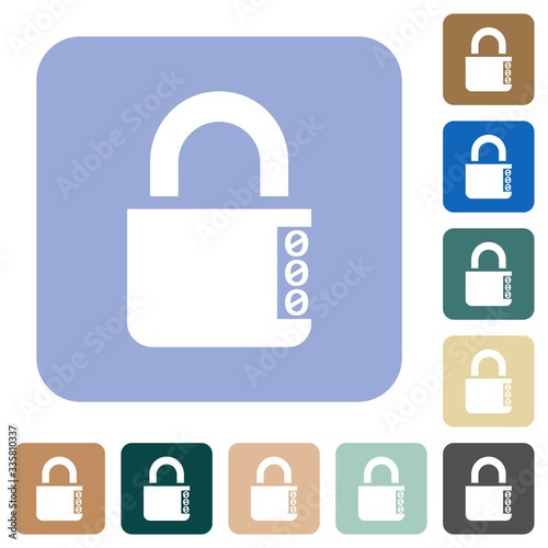 Locked combination lock with side numbers rounded square flat icons