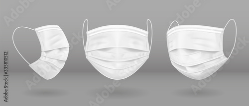 White medical mask in three projections. Virus protection. Vector EPS10