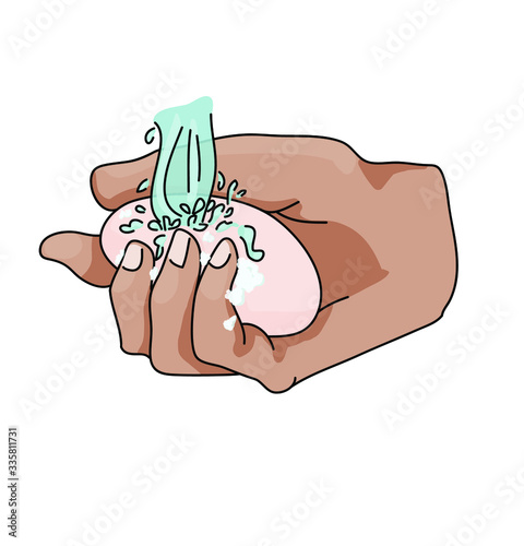 wash your hands thoroughly with soap. hand drawing.