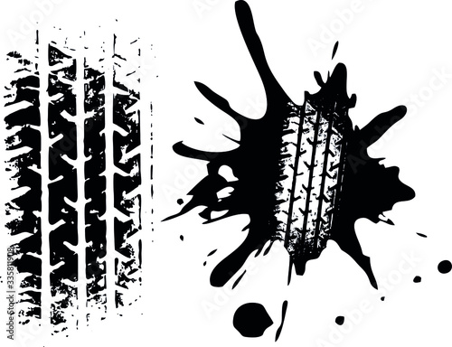 The tire imprint in a black blot drawn in vector