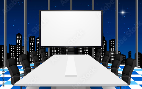 white conference table and chairs in the meeting room on the high building