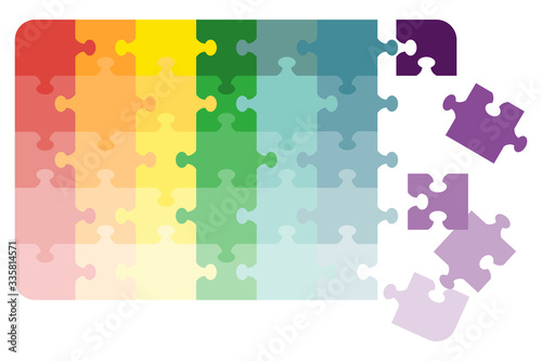Puzzle multi-colored with falling parts at the bottom.