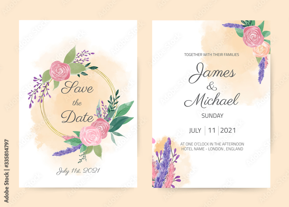 Floral design wedding invitation card, beautiful design template