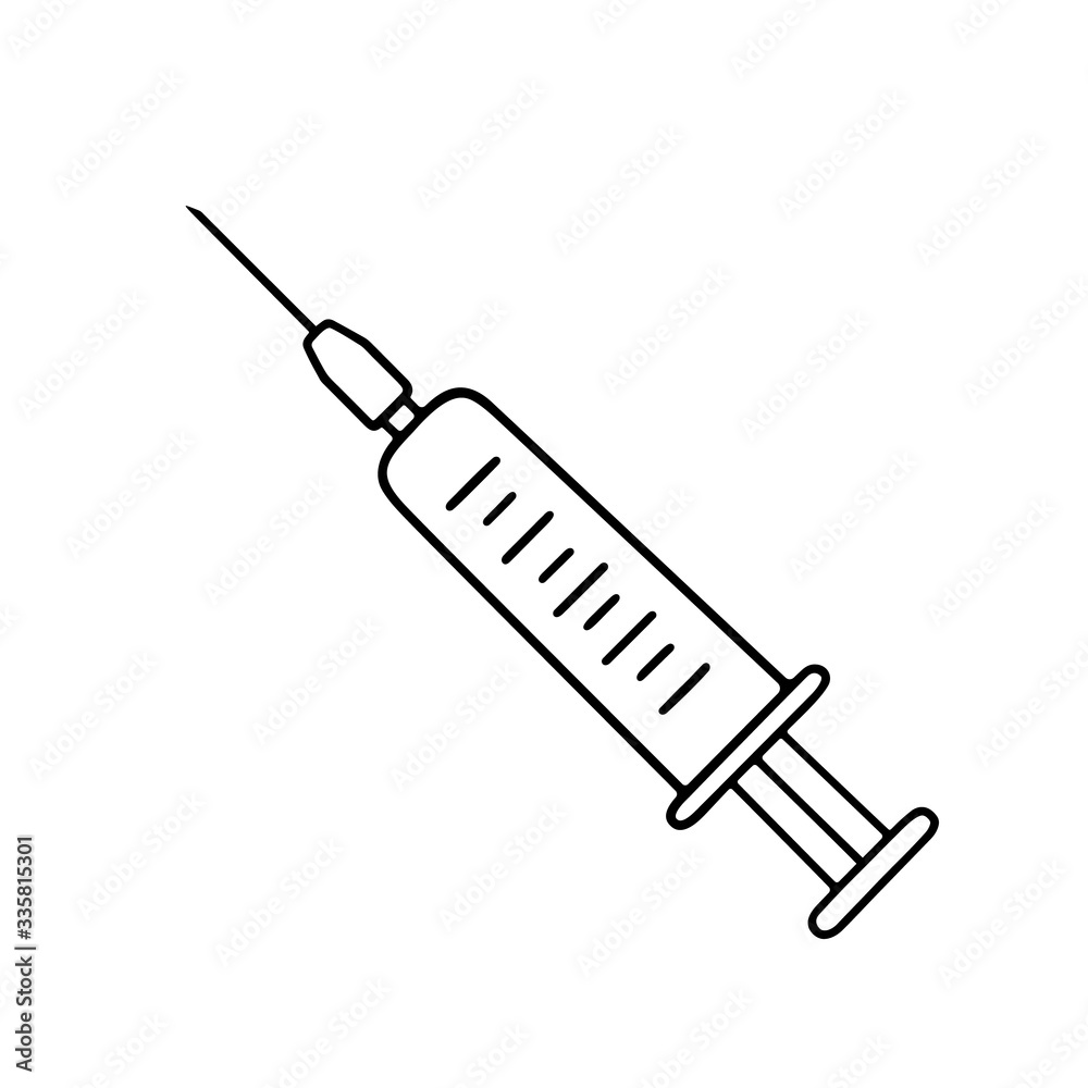Medical syringe injection vector icon hand-drawn with black stroke isolated Medical syringe injection vector icon hand-drawn with black stroke isolated