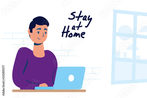 man using laptop stay at home campaign