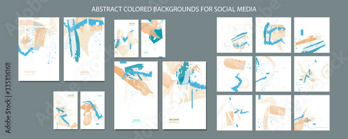 Colorful modern art brushes and paints trend abstract set. Gradient shapes composition, vector covers new design pastel muted shades