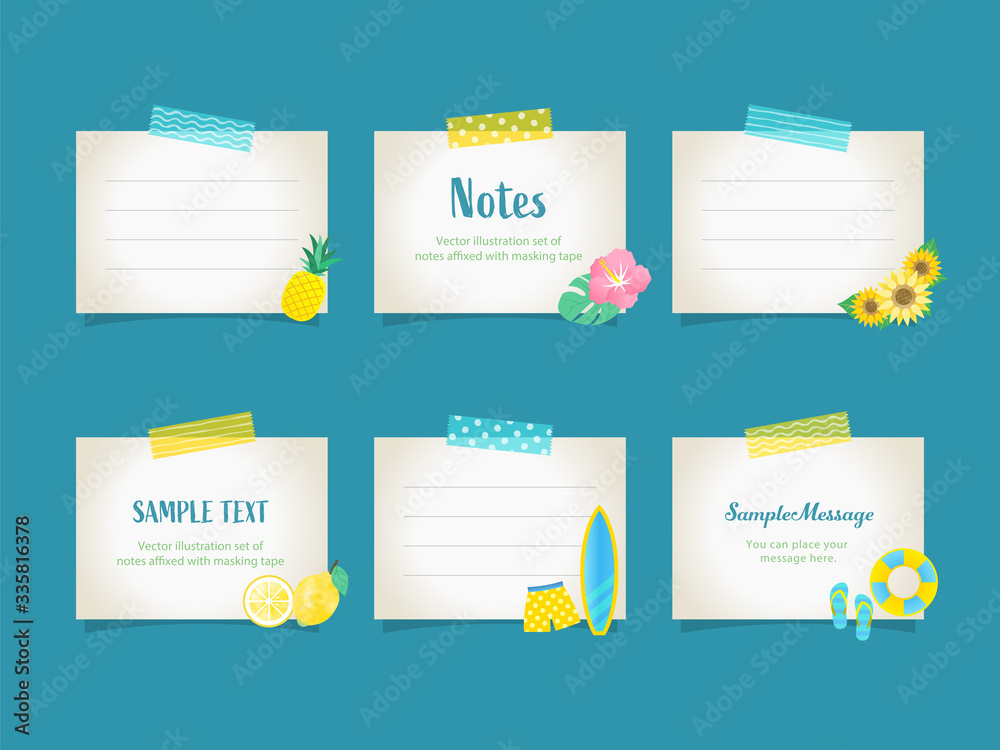 メモ 紙 夏 フレーム テープ イラスト ベクター ノート デザイン セット Stock Vector Adobe Stock