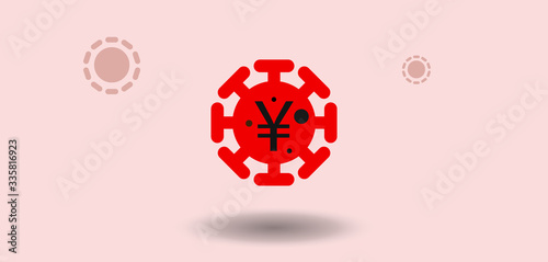Yuan and virus icon. Investment planning in epidemic time.Recession and recovery in the economy.Fighting with covid-19 global epidemic.Currencies and finance concept