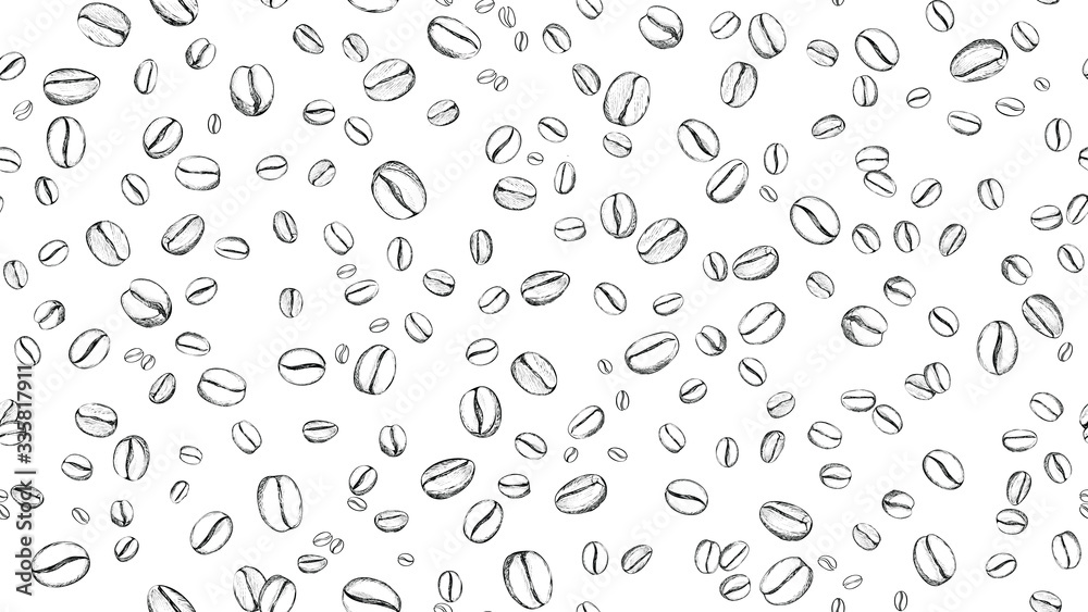 Drawn coffee bean seamless background. Pattern with falling coffee beans. Food doodle sketch backdrop Drawn coffee bean seamless background. Pattern with falling coffee beans. Food doodle sketch backdrop