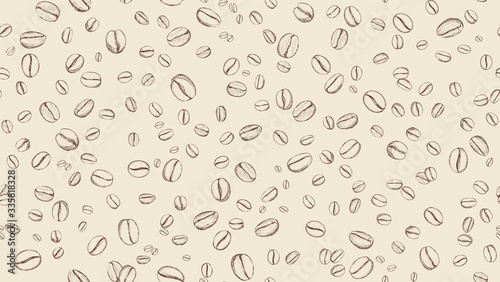 Coffee bean seamless background. Pattern with falling coffee beans. Food doodle sketch backdrop photo