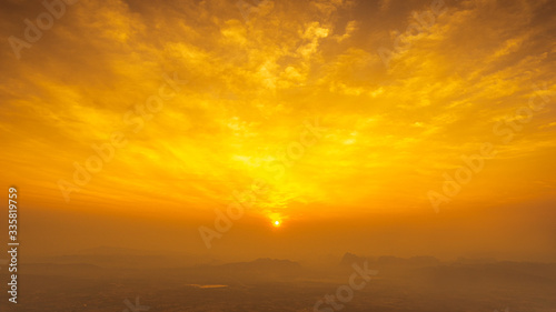 the sun on golden hour sky and clouds landscape nature background