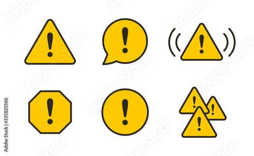 Simple editable set of yellow alert symbols with black stroke.