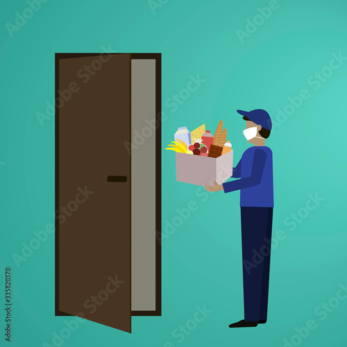 Food handover during a pandemic at the door of a home.