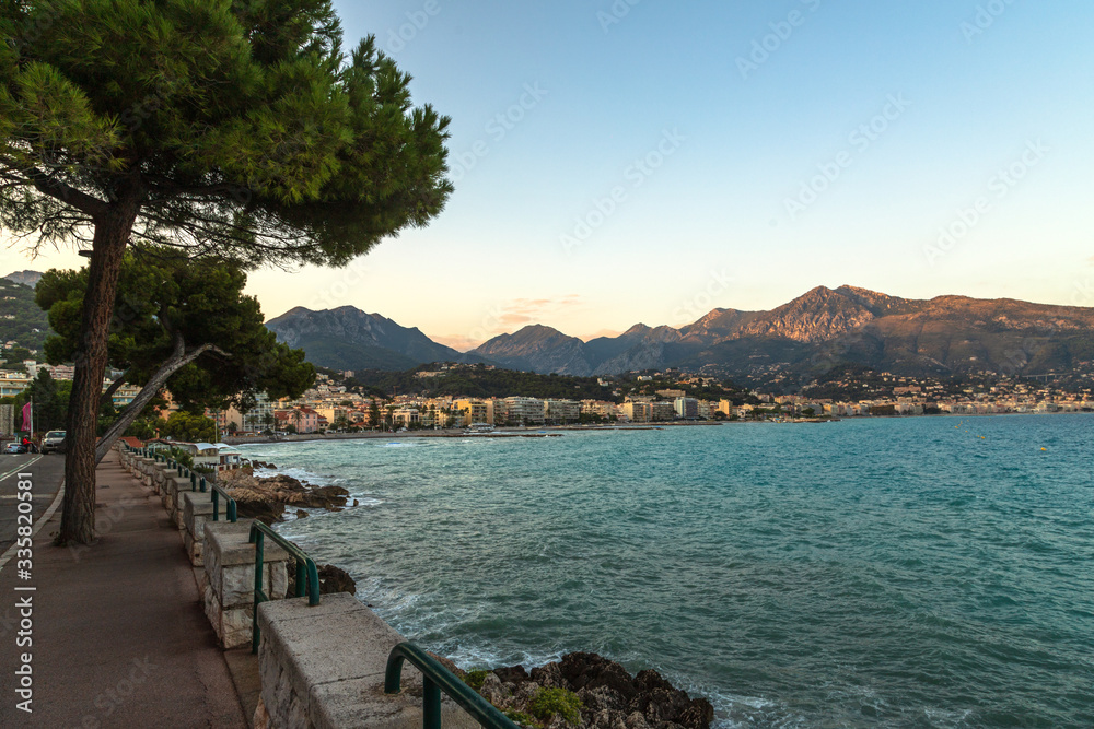 View of Menton and the Mediterranean Sea on the French Riviera