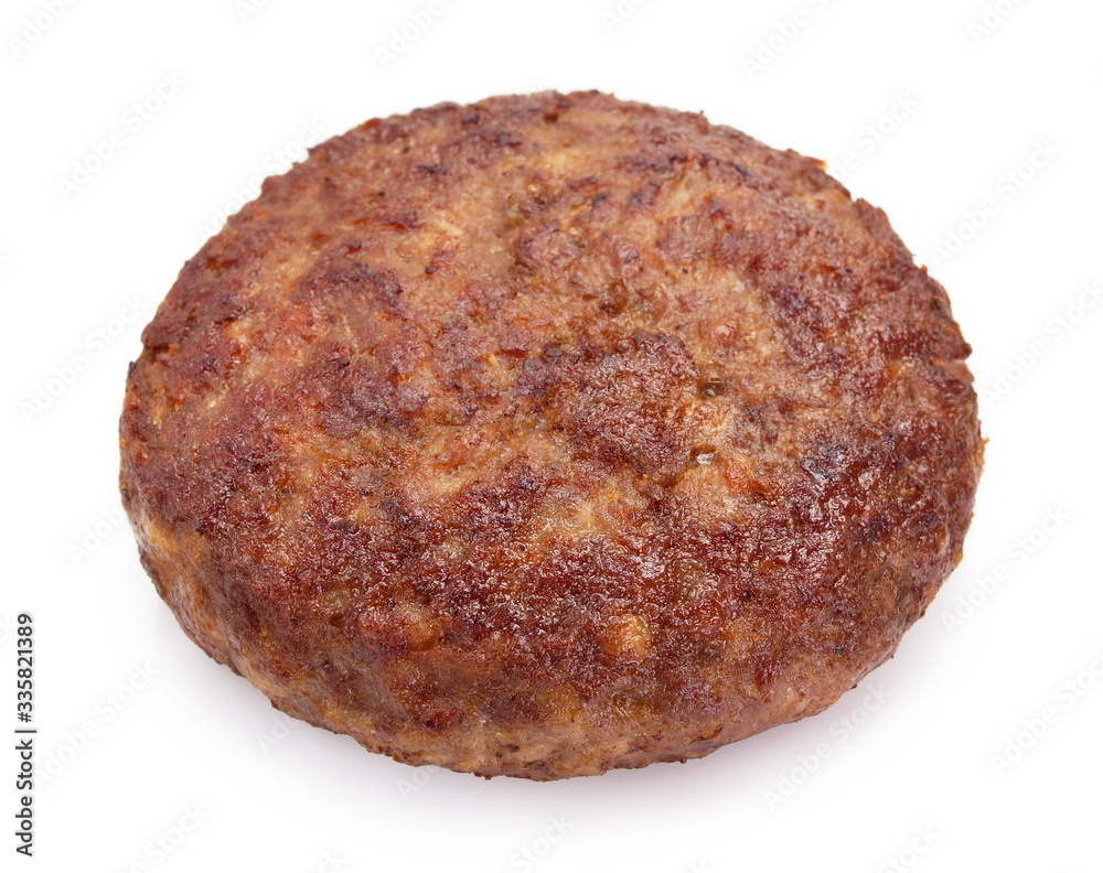Grilled meat cutlet for burger on white background Grilled meat cutlet for burger on white background