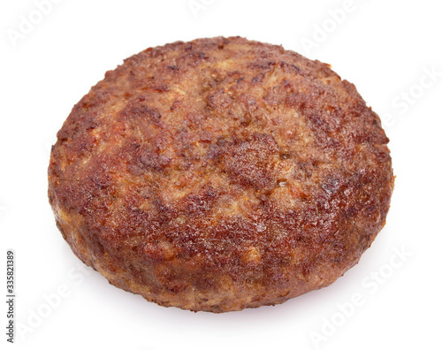 Grilled meat cutlet for burger on white background