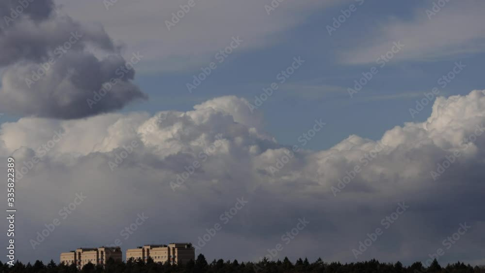 Fluffy clouds with airplane and quick bird Fluffy clouds with airplane and quick bird