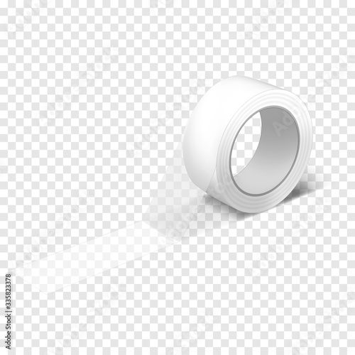 Clear adhesive tape roll on transparent background, vector mock-up