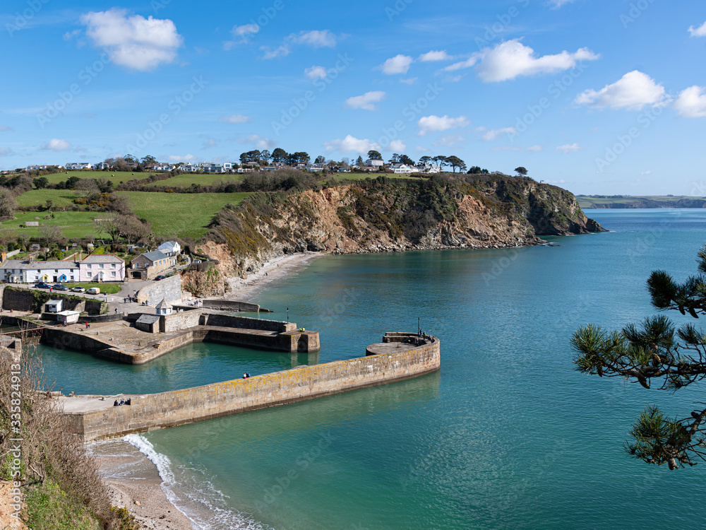 The harbour at Charlestown, Cornwall on a sunny spring day