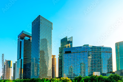 Shanghai city architecture landscape panorama in summer