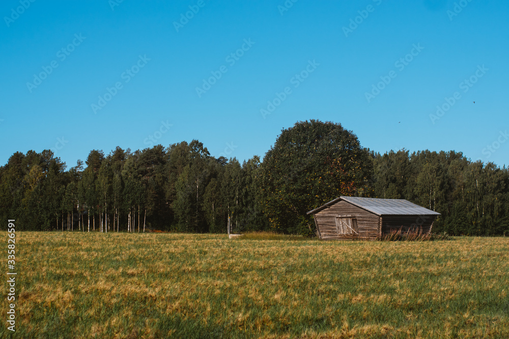 Lonely barn by the road in the Sweden