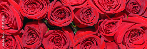 Background of bouquets of flowers. Roses. Design. Panorama. Close up.