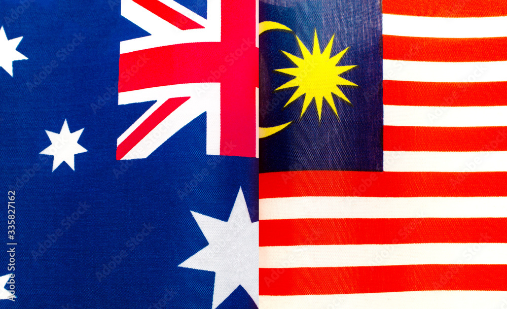 fragments of the national flags of Australia and Malaysia close up Stock 写真 Adobe Stock