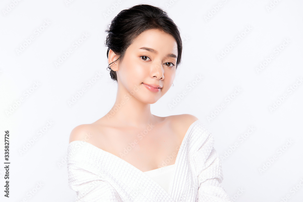 Beautiful Young Asian Woman with Clean Fresh Skin. Face care, Facial treatment, Cosmetology, beauty and healthy skin and cosmetic concept, woman beauty skin isolated on white background Beautiful Young Asian Woman with Clean Fresh Skin. Face care, Facial treatment, Cosmetology, beauty and healthy skin and cosmetic concept, woman beauty skin isolated on white background