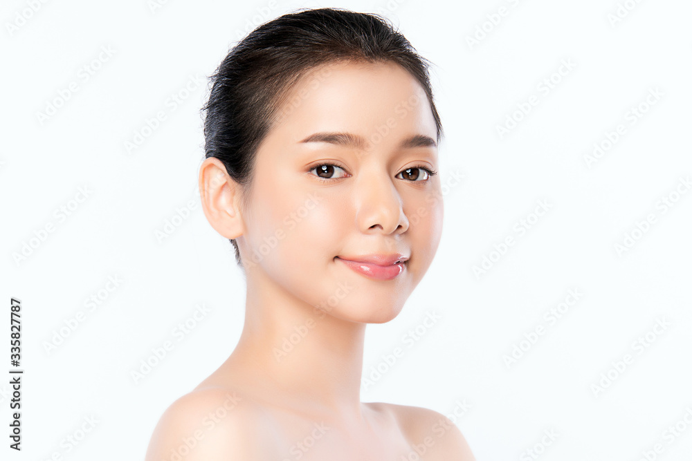 Beautiful Young Asian Woman with Clean Fresh Skin. Face care, Facial treatment, Cosmetology, beauty and healthy skin and cosmetic concept, woman beauty skin isolated on white background Beautiful Young Asian Woman with Clean Fresh Skin. Face care, Facial treatment, Cosmetology, beauty and healthy skin and cosmetic concept, woman beauty skin isolated on white background