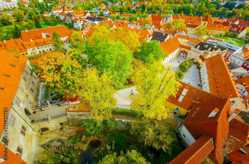 Panorama of the old town Cesky Krumlov in autumn
