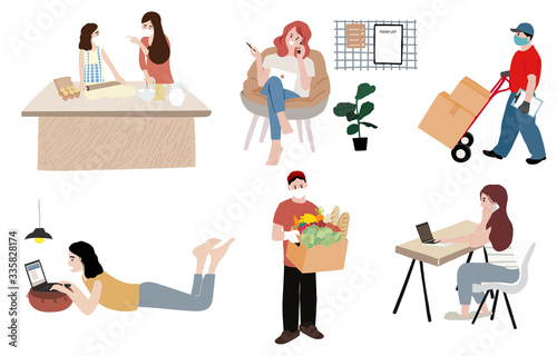 People is working,cooking at home.Woman and man at home in quarantine