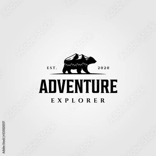 adventure explorer mountain bear walk logo vector