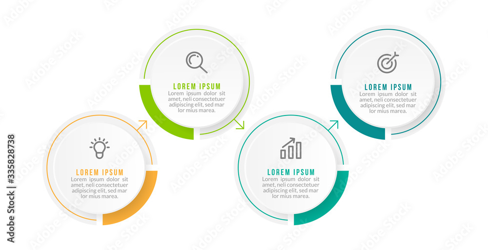 Minimal Business Infographics template. Timeline with 4 steps, options and marketing icons .Vector linear infographic with four conected elements. Can be use for presentation.