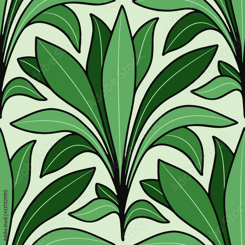 Tropical leaf plant scallop seamless vector pattern