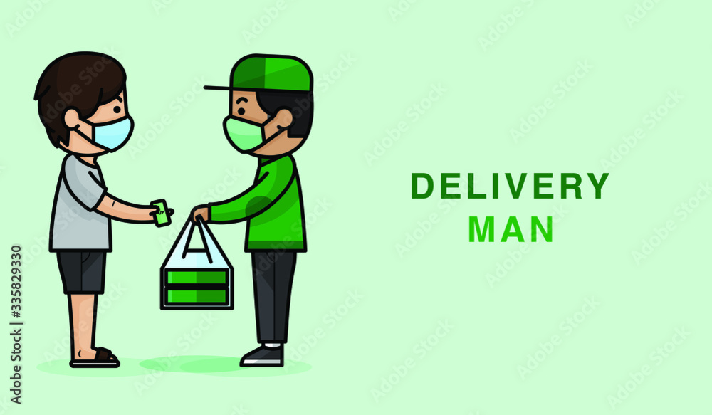 Delivery staff delivering food to customers. Delivery man vector design.
