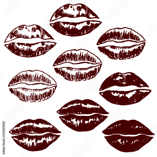 Set of elements with stylized lips  vector illustration  for different design  isolate on a white background