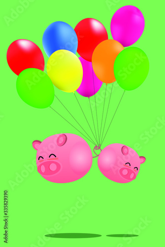 happy birthday card with balloons and pig