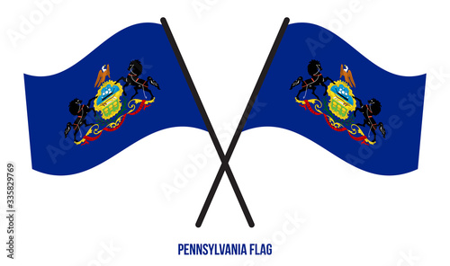 Two Crossed Waving Pennsylvania Flag On Isolated White Background.